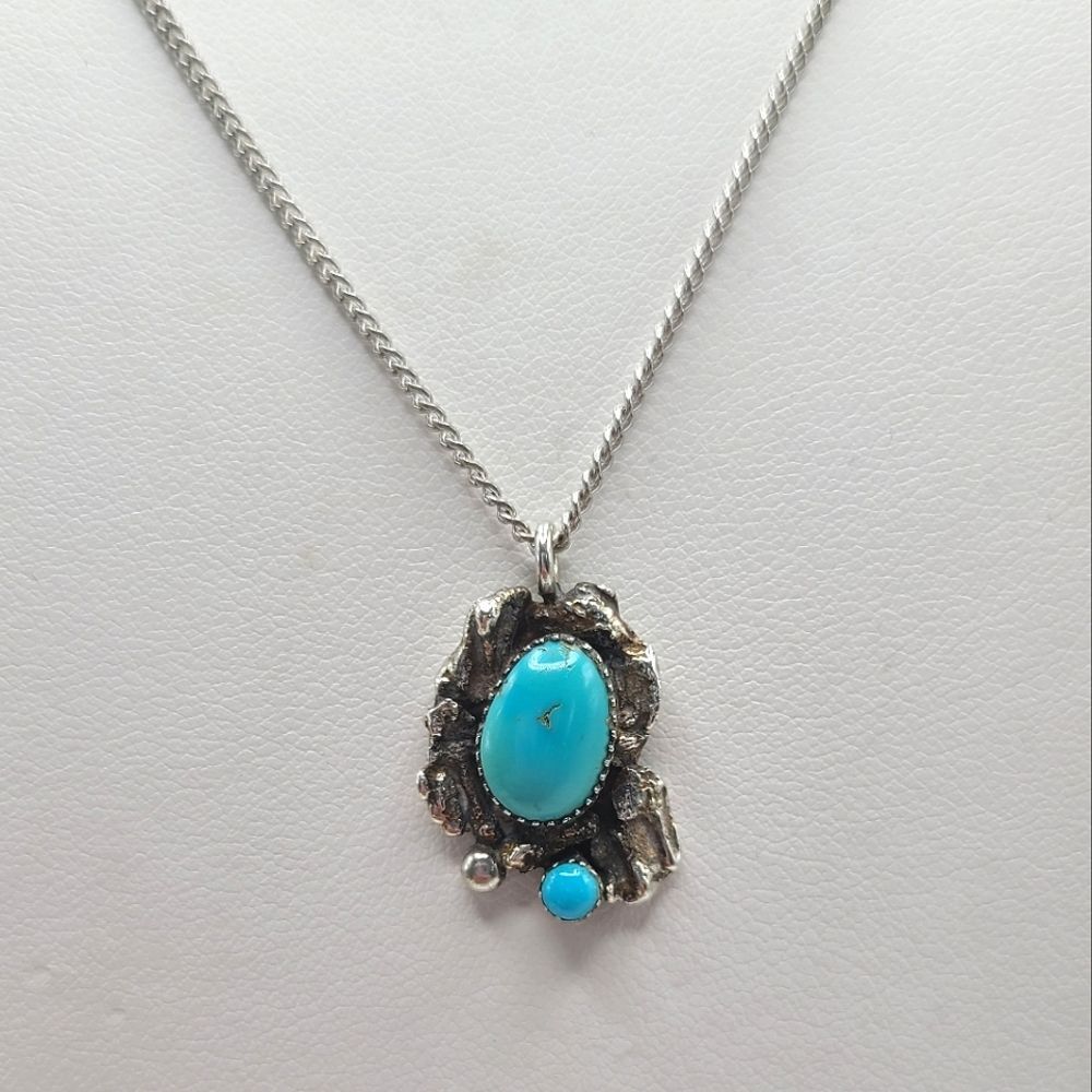 Zuni Sterling Silver, Turquoise Pendant, Signed Lee And Mary Weebothee, Vintage